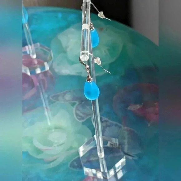 Fashion Jewelry Dangle Earrings Sea Glass Blue (New) - Picture 11 of 11